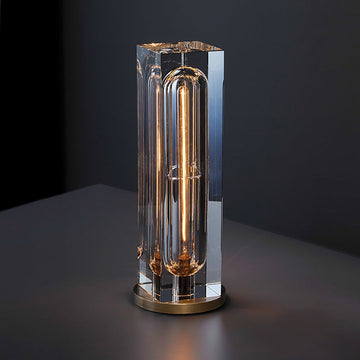 Postmodern 1-Light Crystal Table Lamp with On / Off Switch in Antique Brass